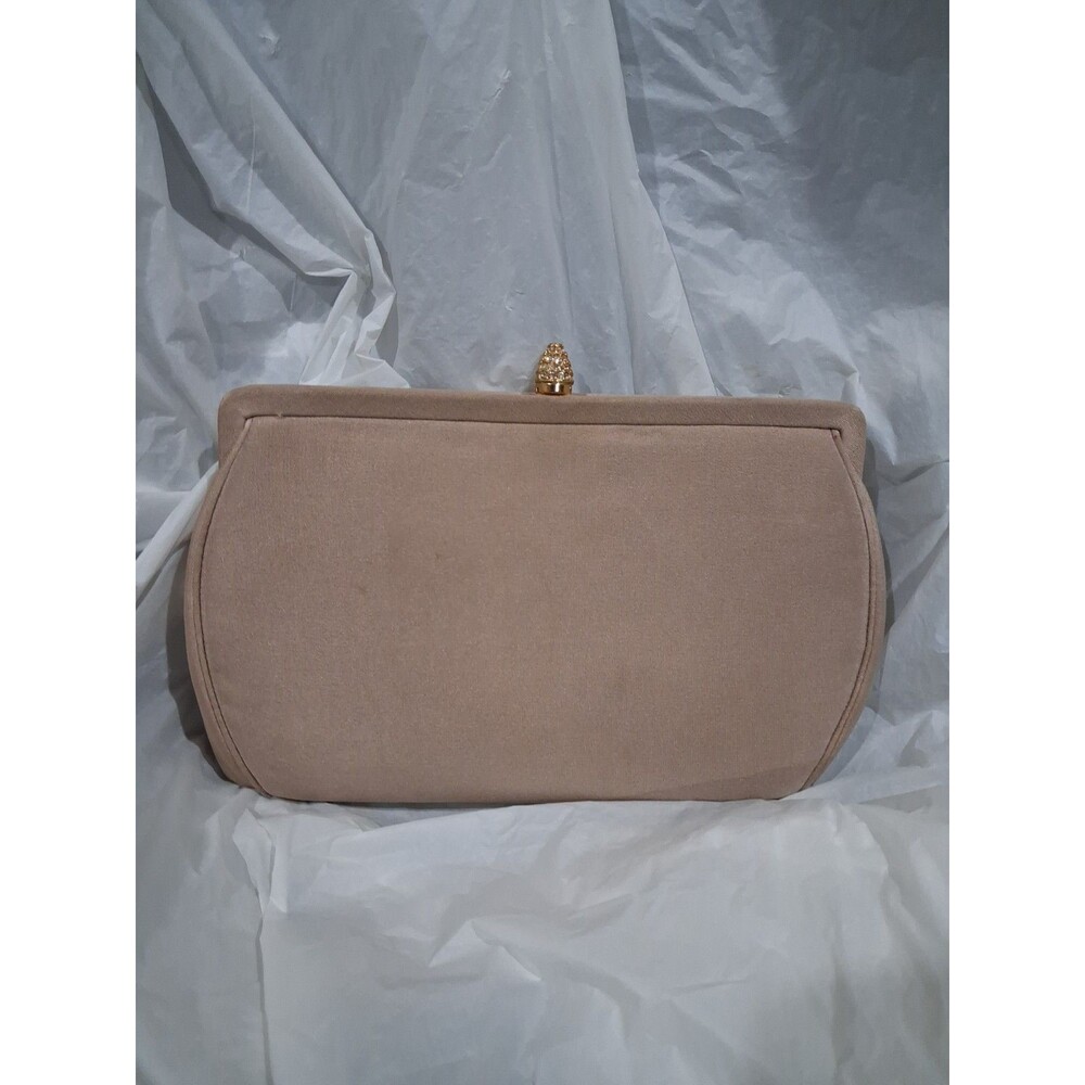 Vintage 1950's Waldman Nude Brown Clutch Purse Gold Jeweled Hardware - Picture 3 of 8